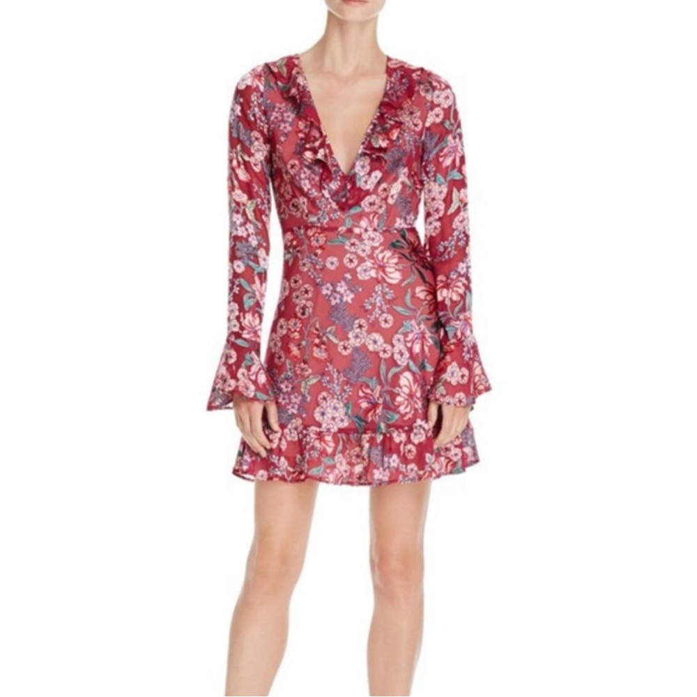 For Love & Lemons Gracie Silk Velvet Burnout Dress  Red Floral size M